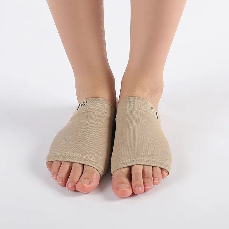 Elastic fabric arch pad sock in oval black for foot arch support shock absorption