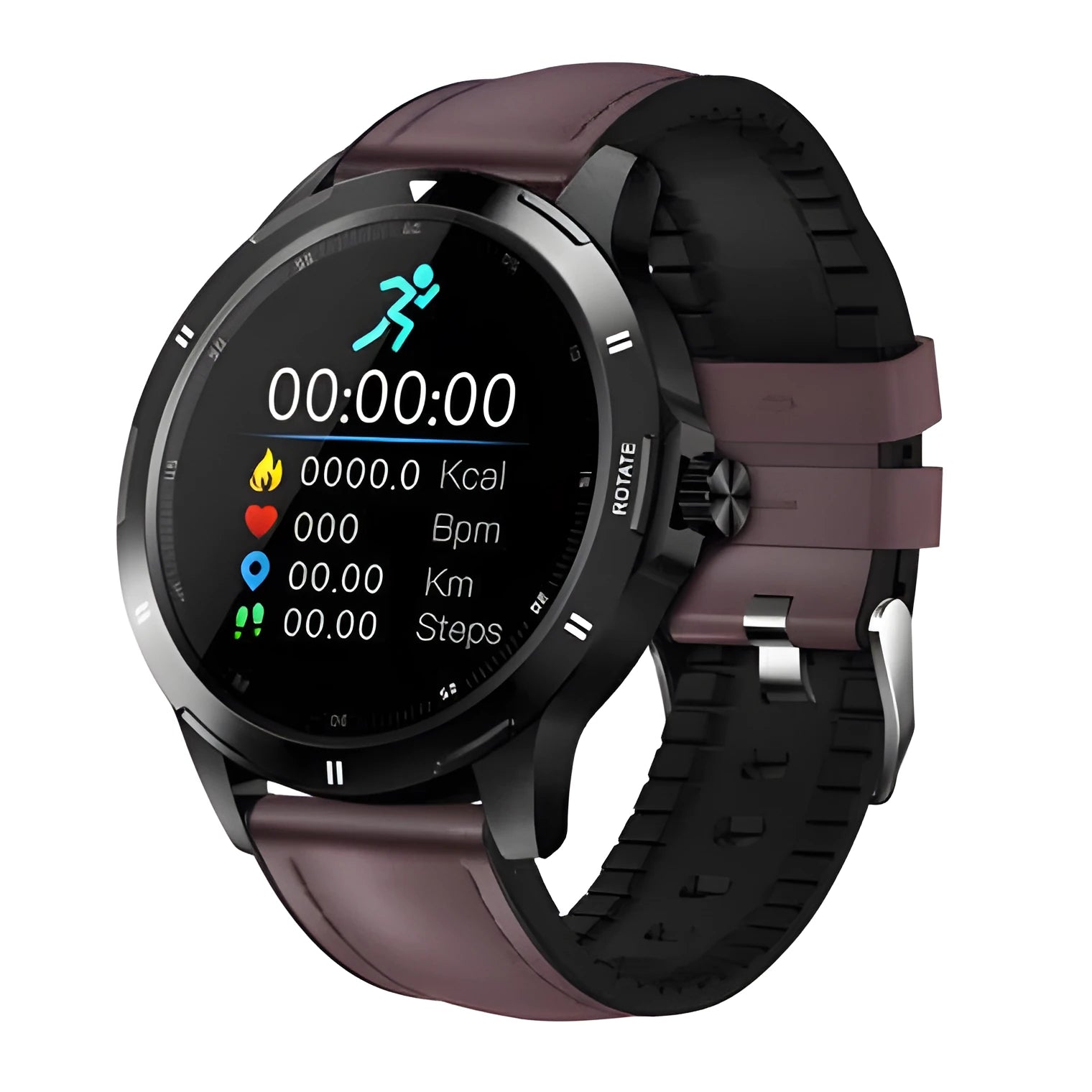 Waterproof sports smart bracelet with 1.28-inch circular touchscreen on silicone wristband