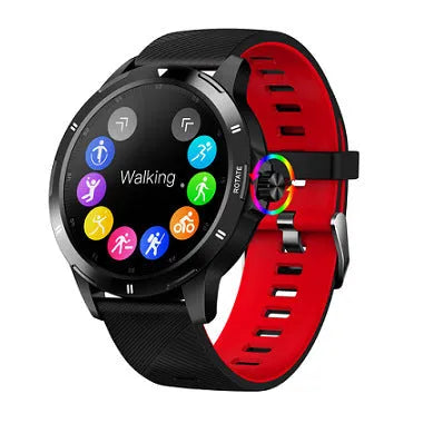 Waterproof sports smart bracelet with 1.28-inch circular touchscreen on silicone wristband