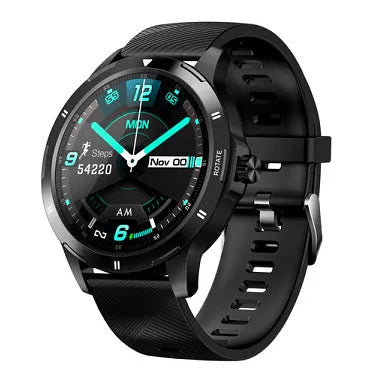 Waterproof sports smart bracelet with 1.28-inch circular touchscreen on silicone wristband