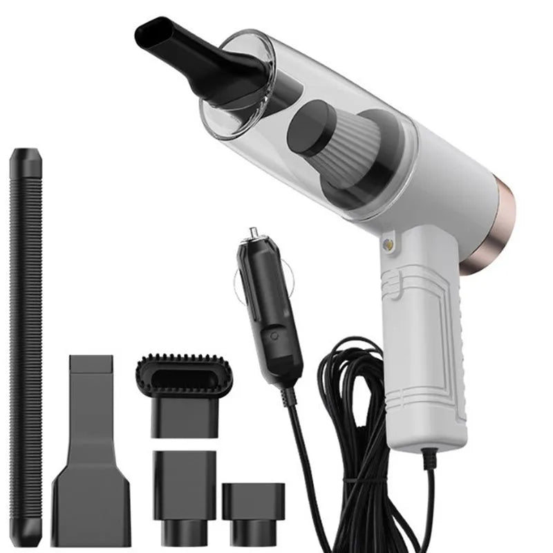 Car vacuum cleaner with accessories in black or white colour with 5-metre power cord