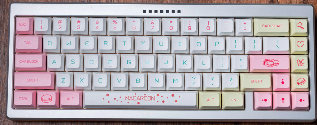 Ice Cream Macaroni Key Cap set with wireless USB connection, available in Ice Cream Cup, Macaroon, Milk Violet, and Shiba Inu colours