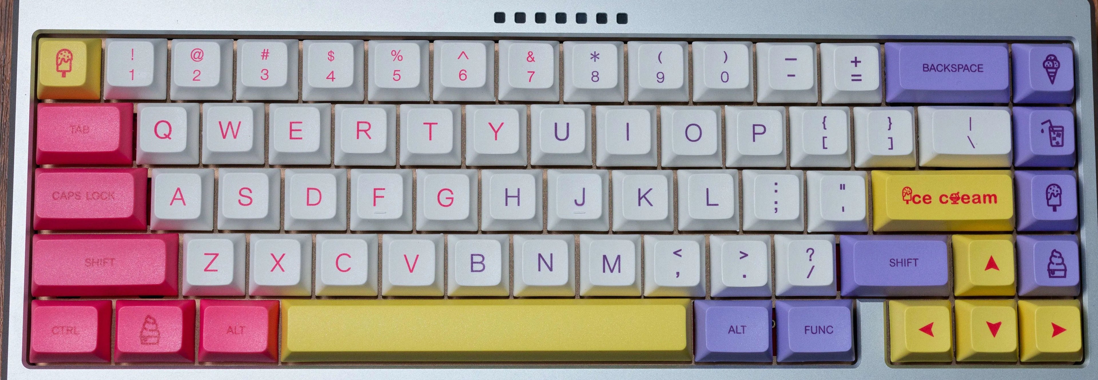 Ice Cream Macaroni Key Cap set with wireless USB connection, available in Ice Cream Cup, Macaroon, Milk Violet, and Shiba Inu colours