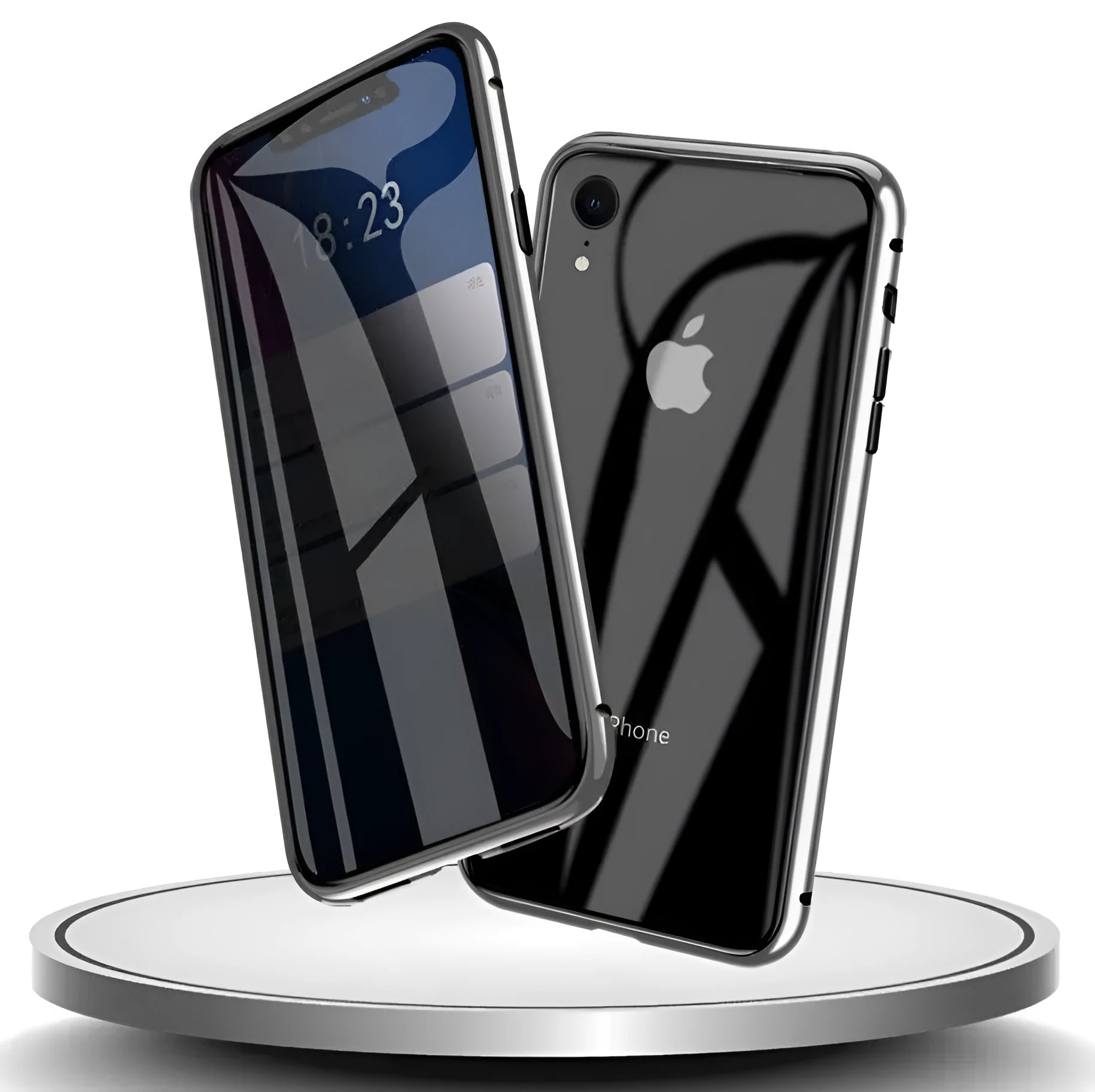 Glass anti-spy phone case with closed clamshell design showing geometric styling