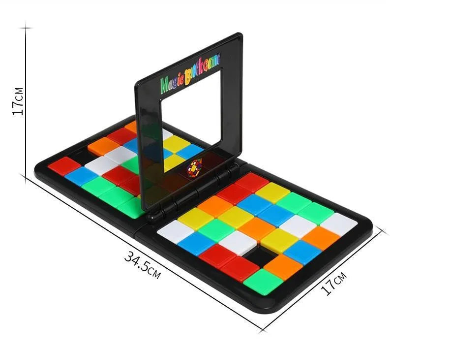 Color Battle Square Race Game with coloured dice and blocks in open box