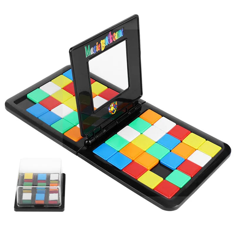 Color Battle Square Race Game with coloured dice and blocks in open box
