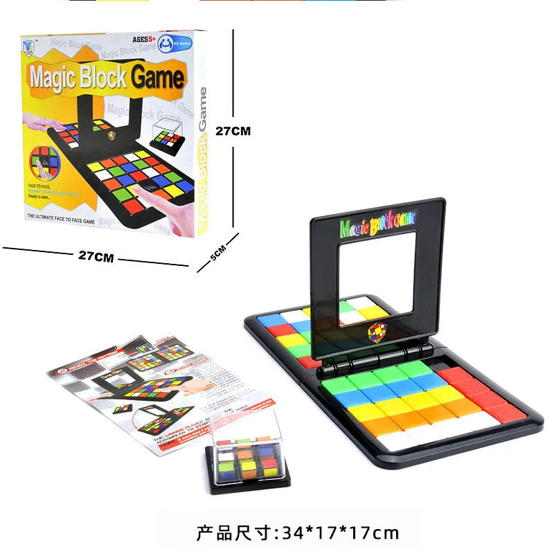 Color Battle Square Race Game with coloured dice and blocks in open box