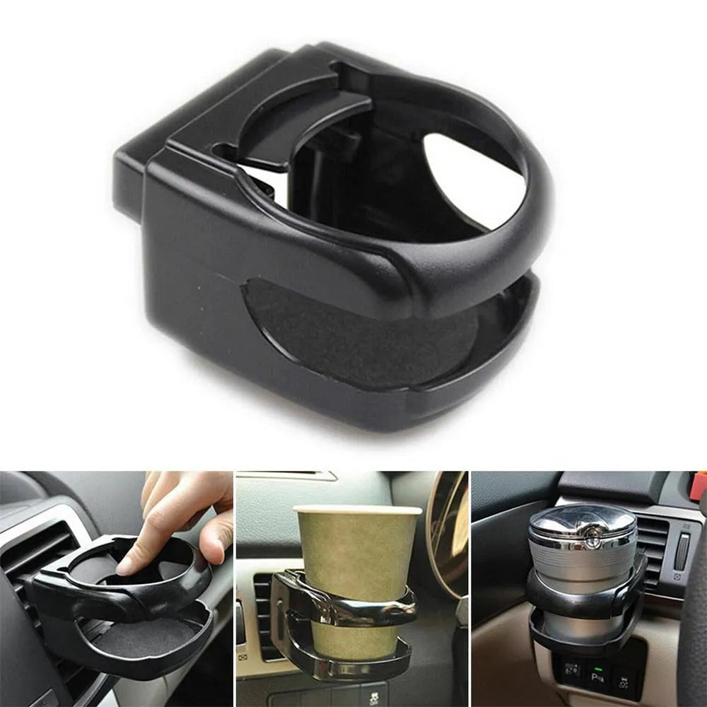 Aluminum alloy car water cup holder clipped onto vehicle air outlet, black colour, with a drink can