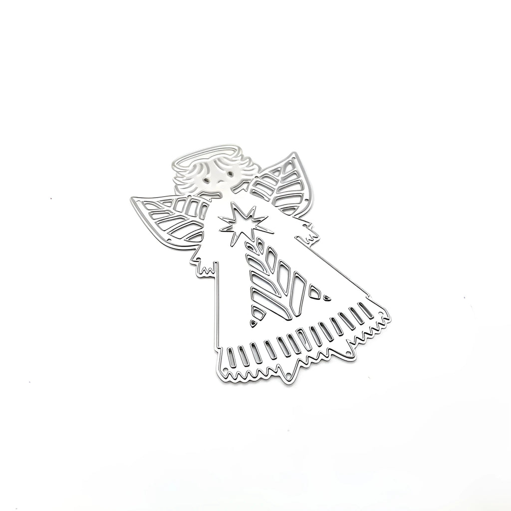 White carbon steel angel embossing mould with hanging loop for card making