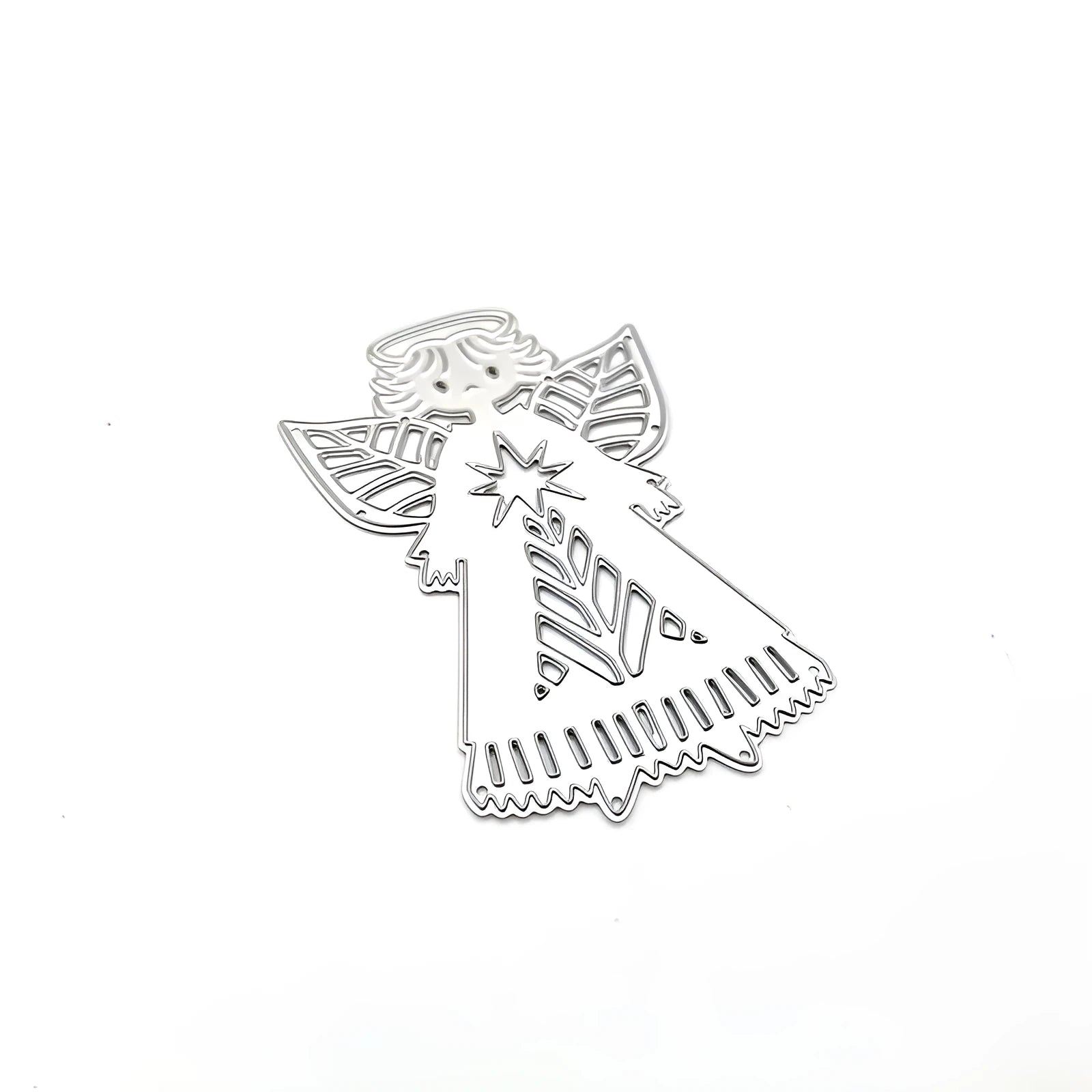 White carbon steel angel embossing mould with hanging loop for card making