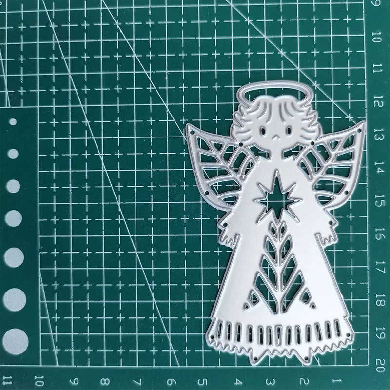 White carbon steel angel embossing mould with hanging loop for card making