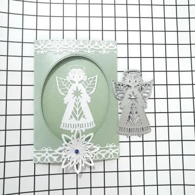 White carbon steel angel embossing mould with hanging loop for card making