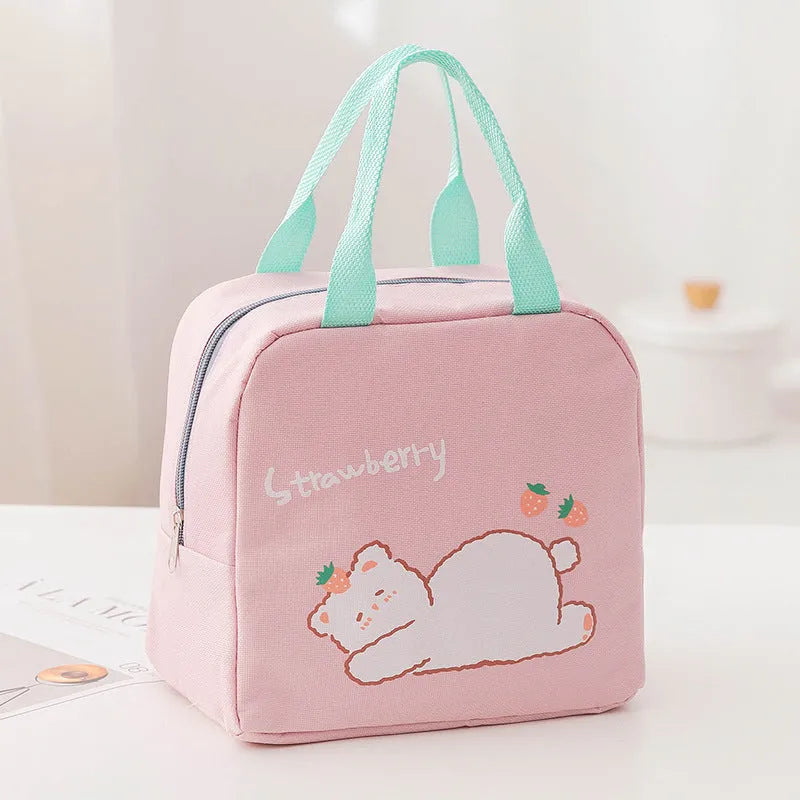 Insulated Oxford cloth lunch bag with thickened thermal layer in office setting