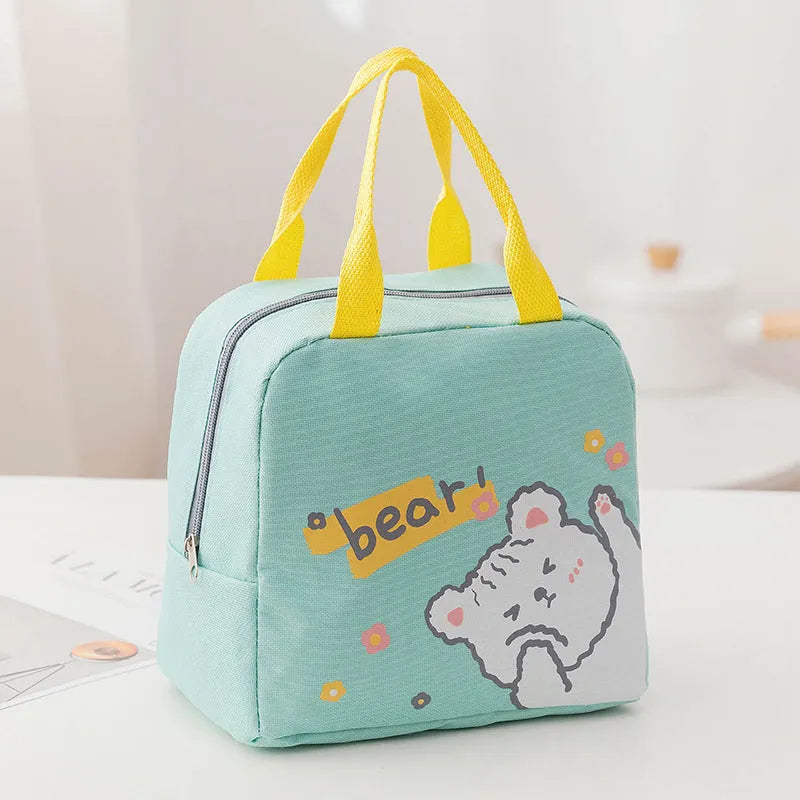 Insulated Oxford cloth lunch bag with thickened thermal layer in office setting