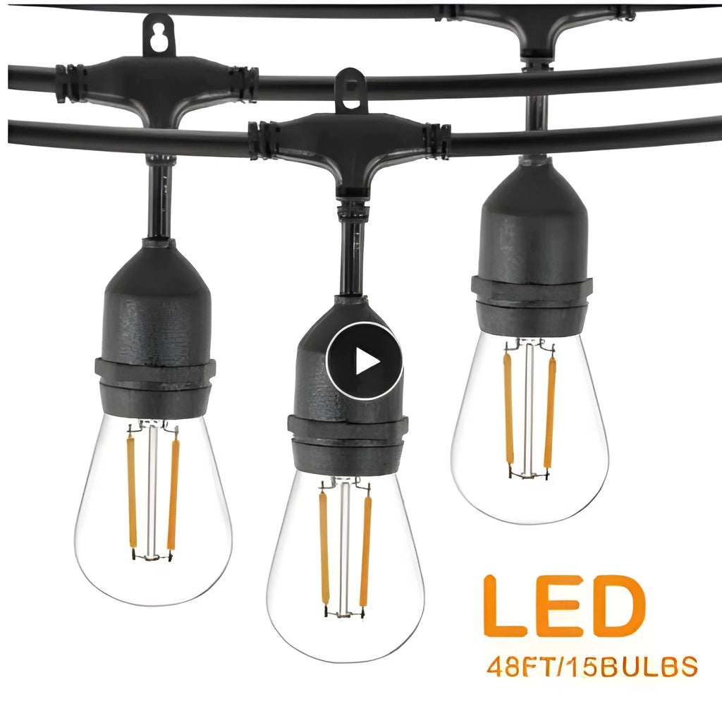 15-metre black LED light string with 15 bulbs for indoor and outdoor decoration