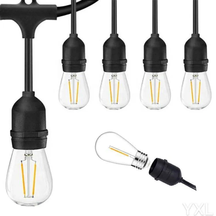 15-metre black LED light string with 15 bulbs for indoor and outdoor decoration
