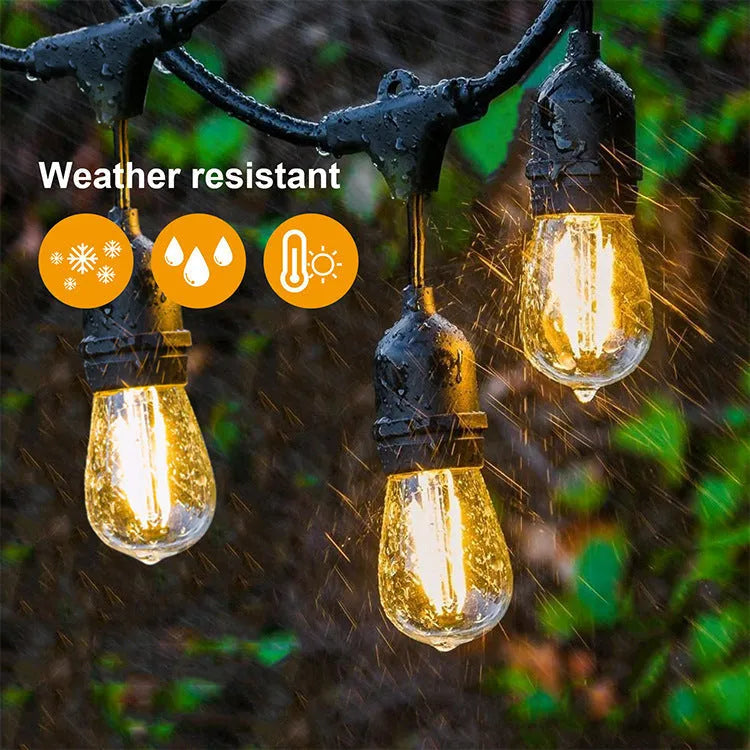 15-metre black LED light string with 15 bulbs for indoor and outdoor decoration