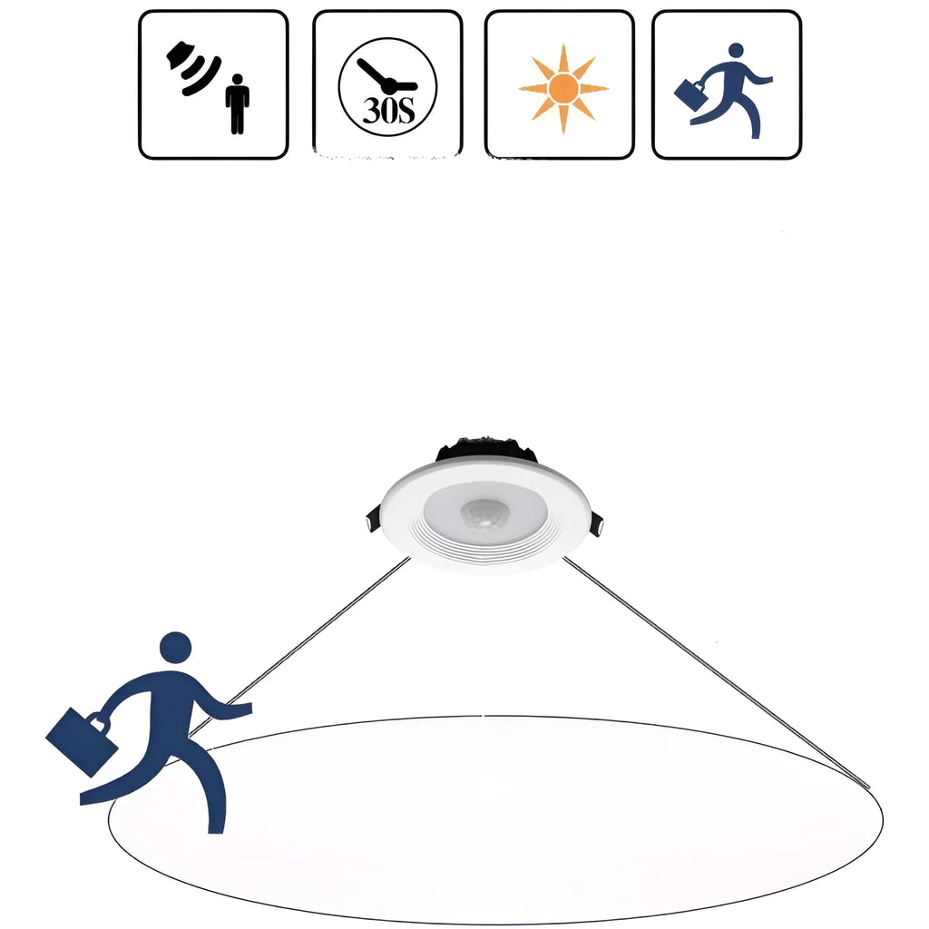 Infrared motion sensing LED downlight spotlight with aluminium housing for ceiling installation