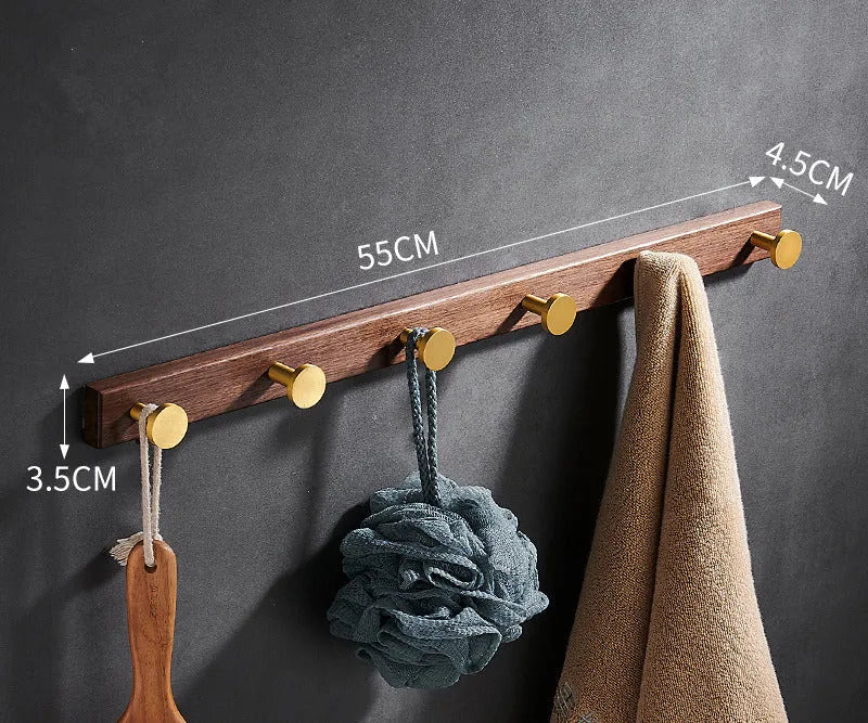 Black walnut aluminium bathroom clothes hooks with brass wire drawing finish in multiple hook configurations