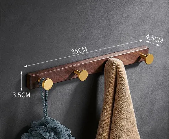 Black walnut aluminium bathroom clothes hooks with brass wire drawing finish in multiple hook configurations