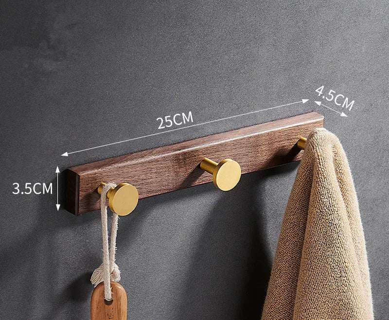 Black walnut aluminium bathroom clothes hooks with brass wire drawing finish in multiple hook configurations