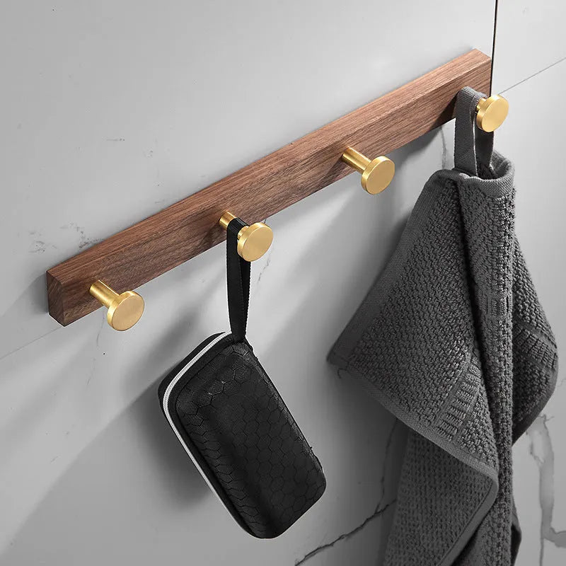 Black walnut aluminium bathroom clothes hooks with brass wire drawing finish in multiple hook configurations