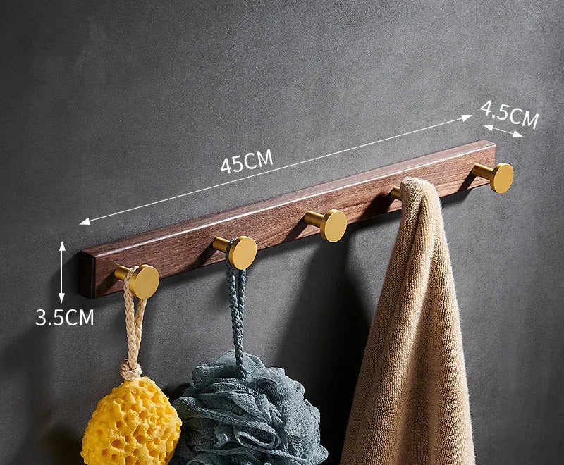 Black walnut aluminium bathroom clothes hooks with brass wire drawing finish in multiple hook configurations