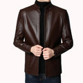 Men's loose fit artificial leather jacket with stand-up collar and epaulettes in black and brown, sizes 170-190