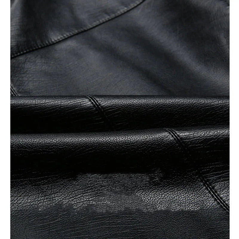 Men's loose fit artificial leather jacket with stand-up collar and epaulettes in black and brown, sizes 170-190