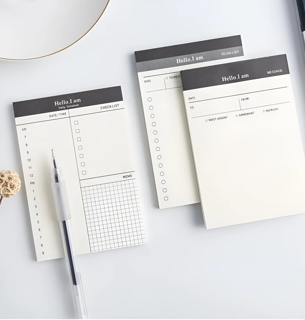 Business day planner notepad with paper cover, 52 pages, four colour options for daily plan, message book, schedule book, calendar