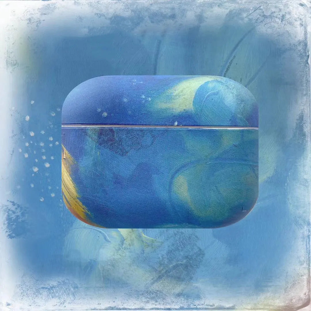 Hard shell protective case for AirPods Pro and AirPods 1/2 in watercolour pink or blue design.