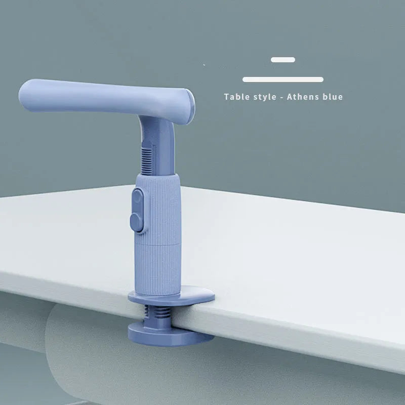 Children's sitting posture corrector with adjustable ABS frame in Athens blue on a desk