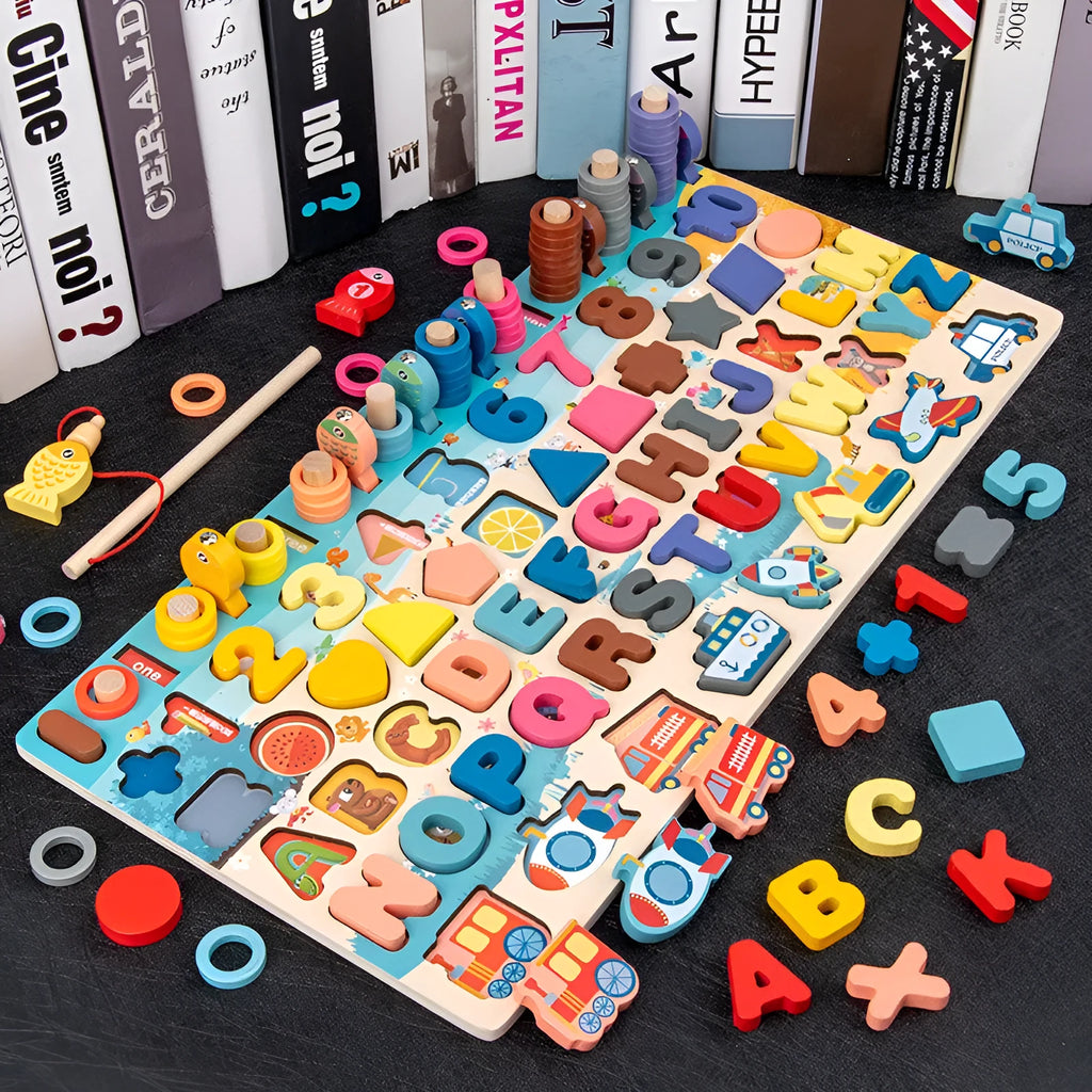 Wooden Montessori arithmetic magnetic matching building block toy for 3D preschool children educational play