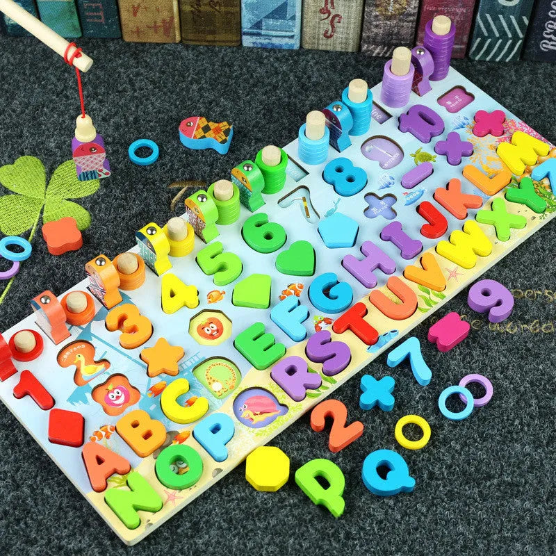 Wooden Montessori arithmetic magnetic matching building block toy for 3D preschool children educational play