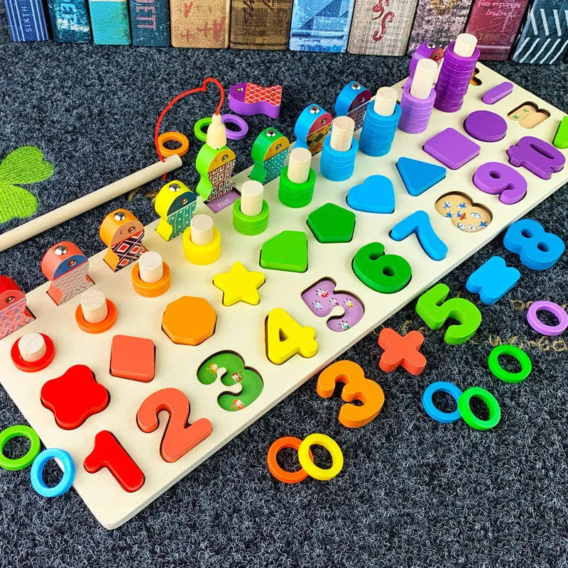 Wooden Montessori arithmetic magnetic matching building block toy for 3D preschool children educational play