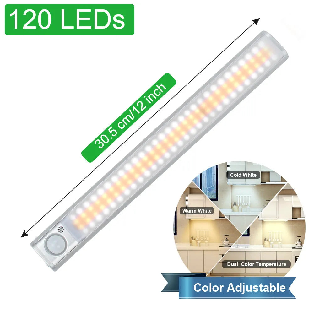 USB rechargeable aluminum alloy cabinet light with body motion sensor for wardrobes.