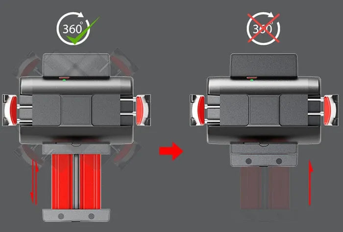 Black red aluminium video balance stabilizer tripod extended to 716mm holding an iPhone smartphone