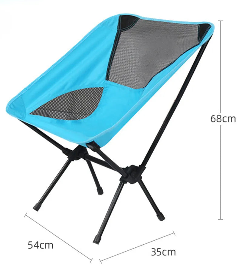 Ultralight folding camping chair with blue 600D Oxford cloth seat and iron frame folded with carry bag