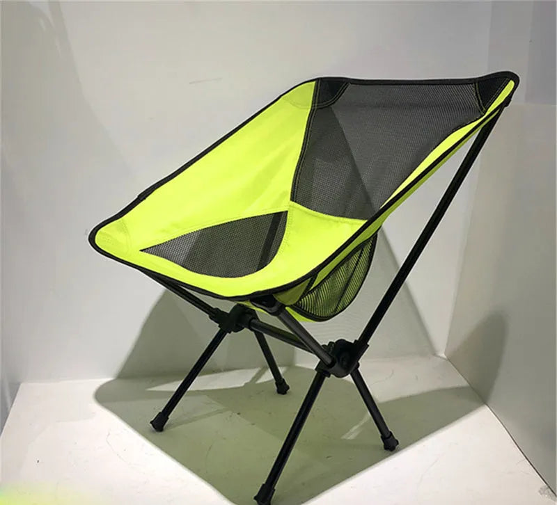 Ultralight folding camping chair with blue 600D Oxford cloth seat and iron frame folded with carry bag
