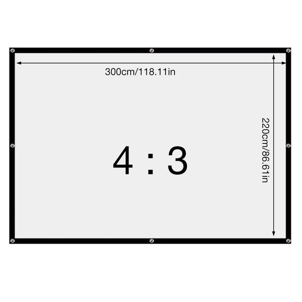 150-inch white polyester soft foldable projector screen showing 4:3 aspect ratio