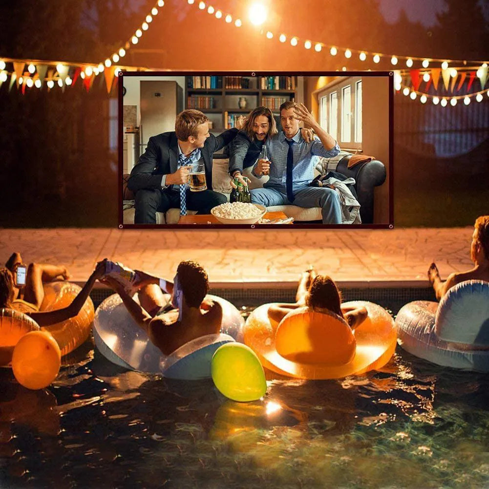 150-inch white polyester soft foldable projector screen showing 4:3 aspect ratio