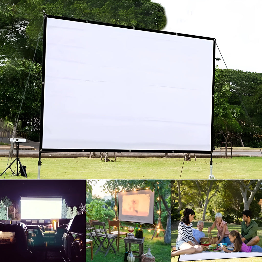 150-inch white polyester soft foldable projector screen showing 4:3 aspect ratio