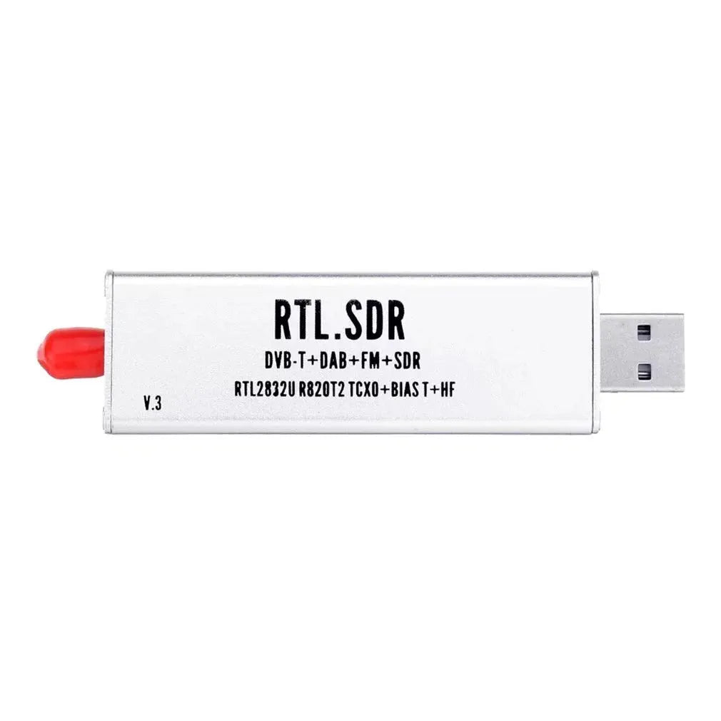 A300U black metal SDR software defined radio receiver with gold SMA connector for aviation ADS-B and 25MHz-1700MHz band.