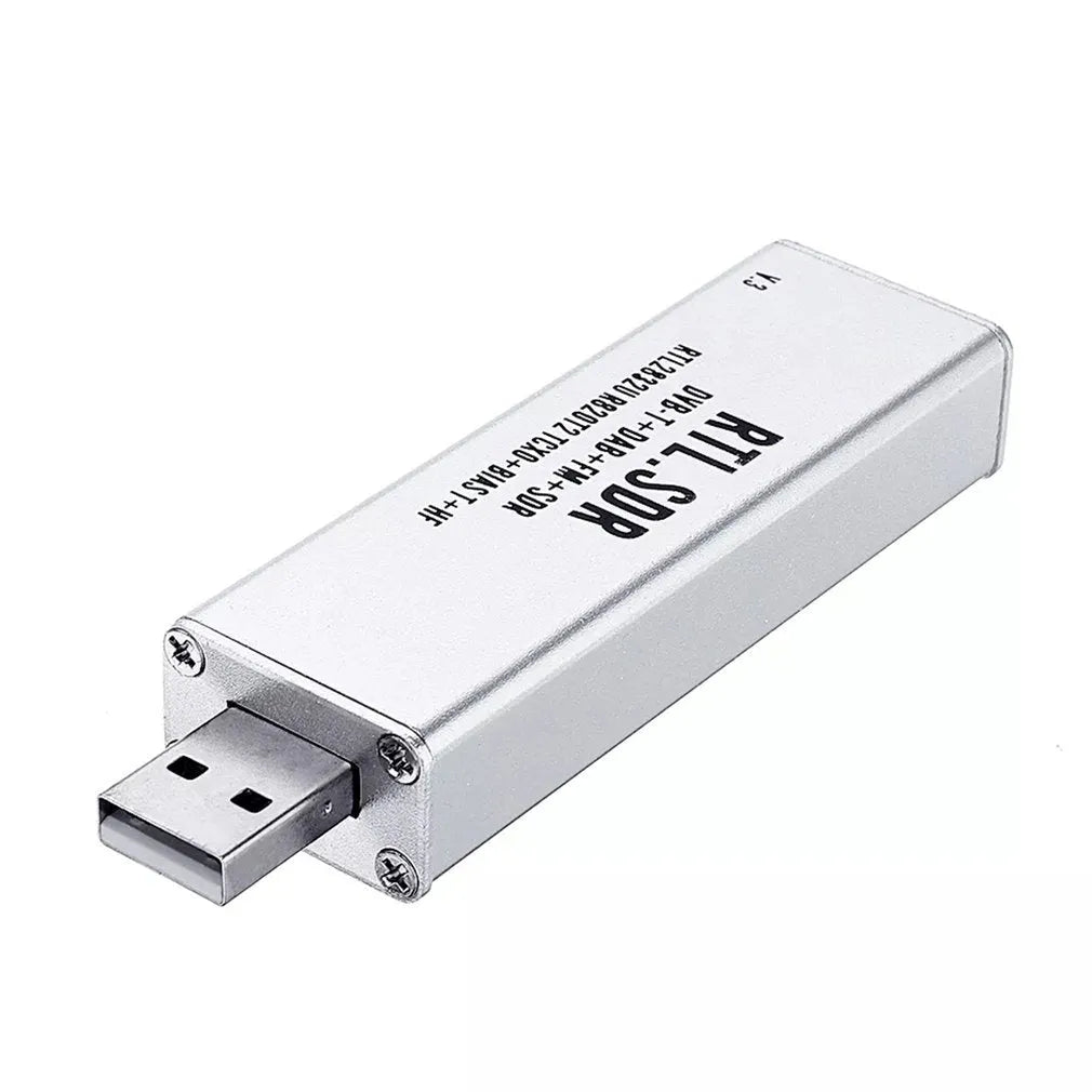 A300U black metal SDR software defined radio receiver with gold SMA connector for aviation ADS-B and 25MHz-1700MHz band.