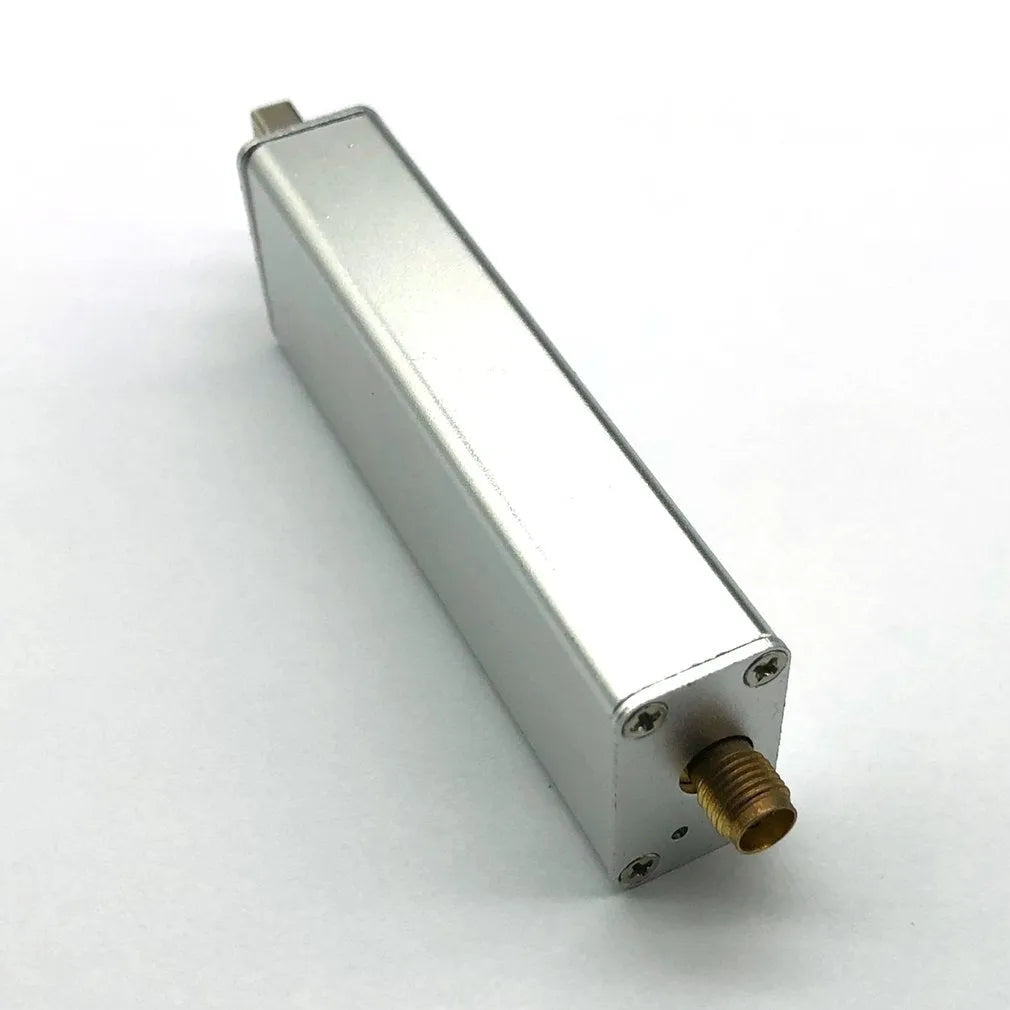 A300U black metal SDR software defined radio receiver with gold SMA connector for aviation ADS-B and 25MHz-1700MHz band.