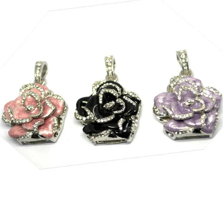 Diamond-studded metal rose flower crystal USB flash drive with USB 2.0 interface in blue colour option