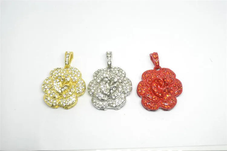 Diamond-studded metal rose flower crystal USB flash drive with USB 2.0 interface in blue colour option