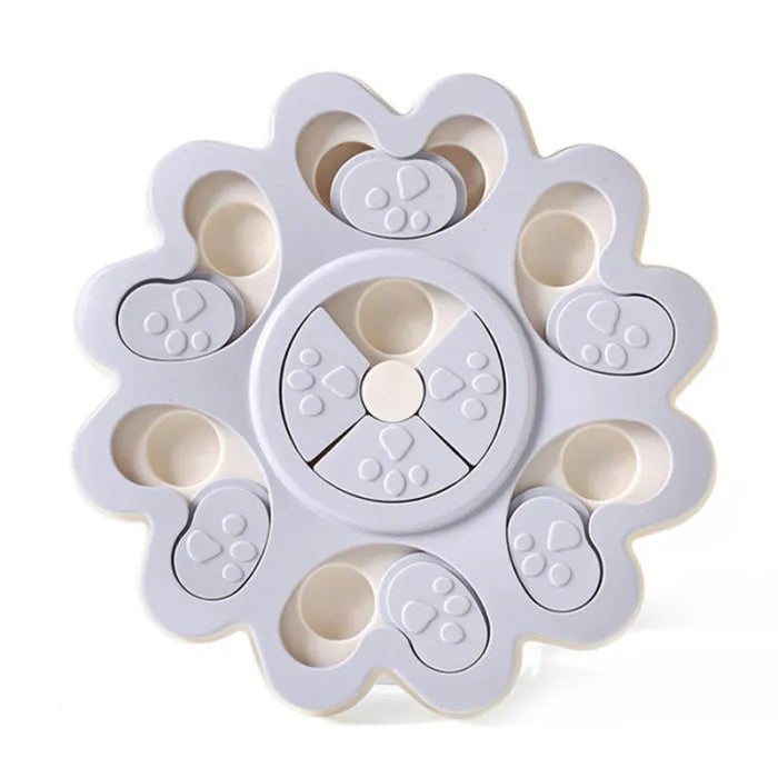 Blue dog treat-dispensing puzzle toy made of ABS plastic, 25cm size, on a light background