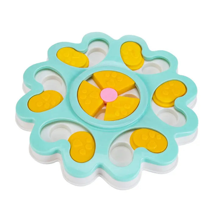 Blue dog treat-dispensing puzzle toy made of ABS plastic, 25cm size, on a light background