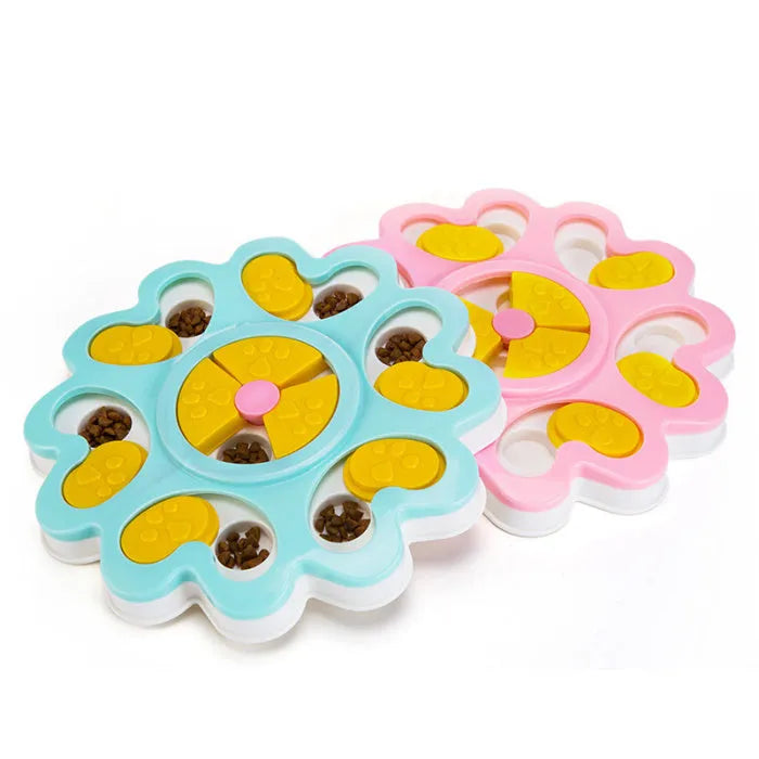 Blue dog treat-dispensing puzzle toy made of ABS plastic, 25cm size, on a light background